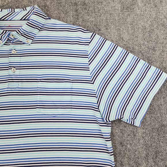 Peter Millar Polo Shirt Mens Large Blue Striped Performance Pima Golf Pocket - Picture 12 of 14